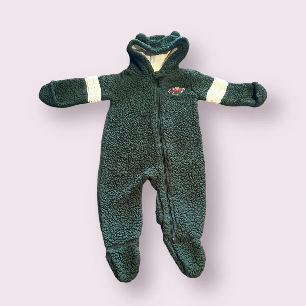 Baby NHL Officially Licensed Minnesota Wild Hockey Fleece Footies W/Hood 6/9 Mon